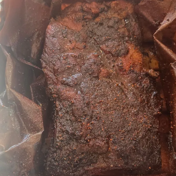 Pork belly burnt ends, cubed and glazed, straight off the grate